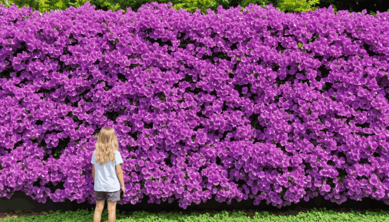 Het zal groeien en eruitzien als een enorme muur: de tuin wordt paars gekleurd