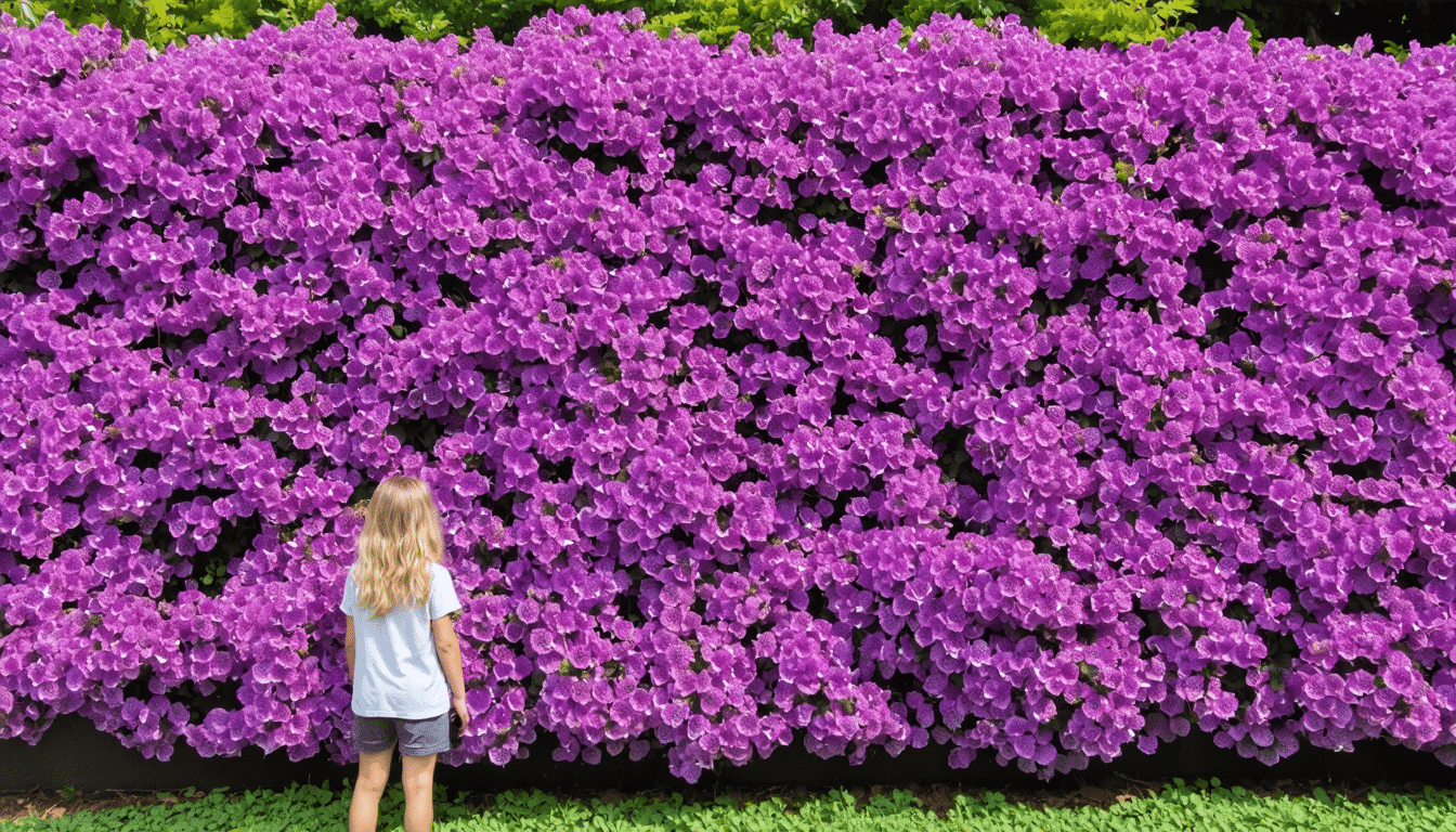 ontdek hoe je tuin een indrukwekkende paarse muur wordt, die groeit en bloeit met prachtige paarse bloemen voor een unieke en kleurrijke buitenruimte.